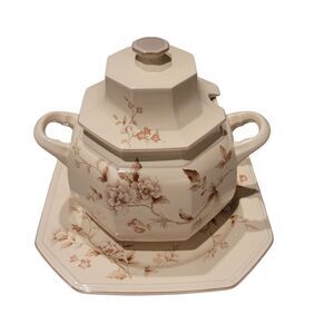 Vtg Tvoli Garden By Mikasa Set Tureen Lid & Dinner Plate In Continental Ivory